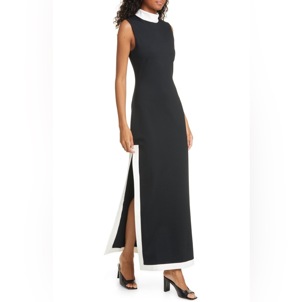 STAUD Navy One Shoulder Dress with White Trim